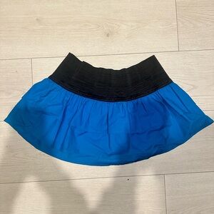 split Blue Circle Skirt with Black Waistband